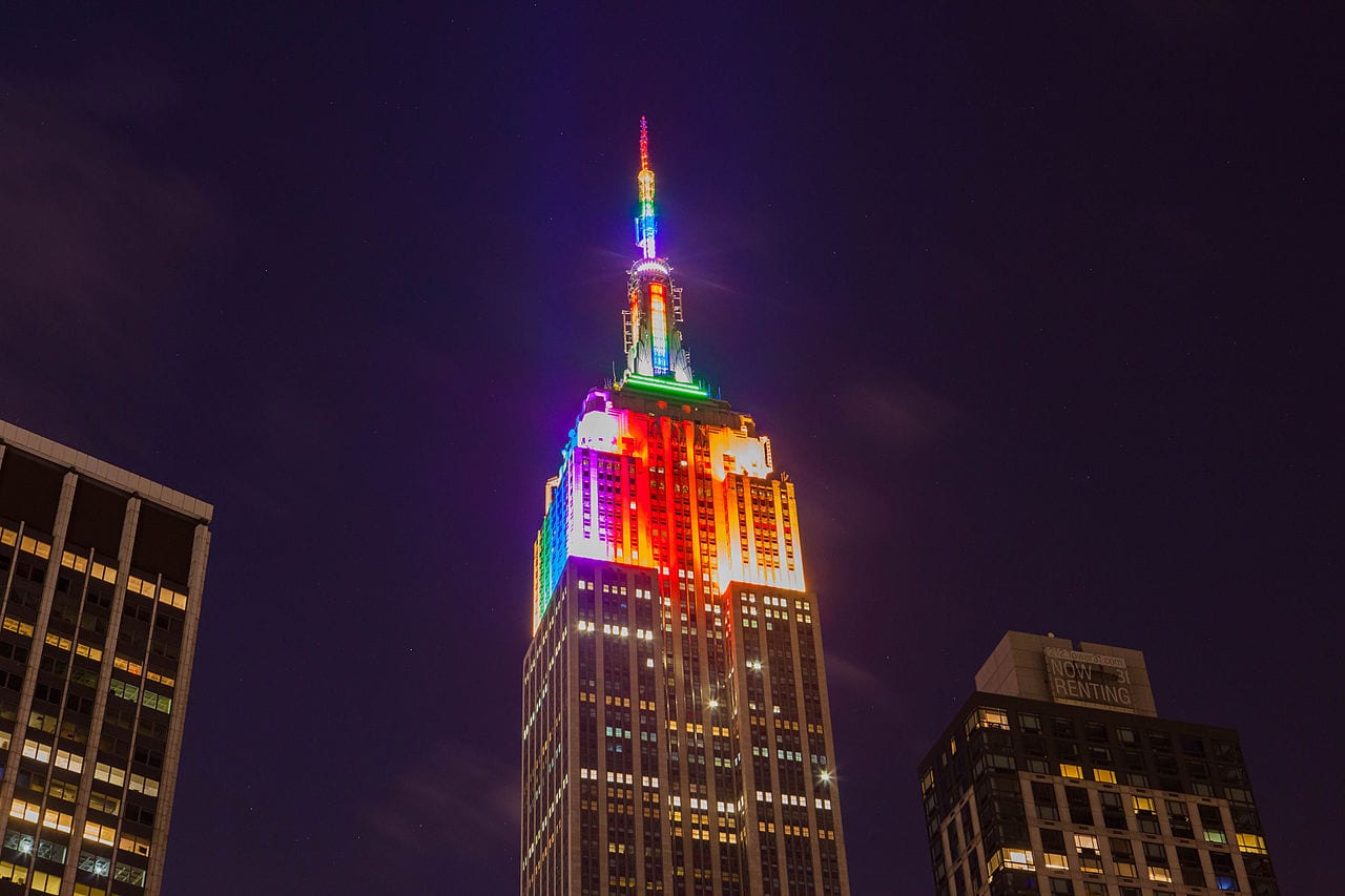 Empire State Building in Rainbow Colors for Gay Pride 2015, creative commons licensed (BY 2.0) by Anthony Quintano https://www.flickr.com/photos/22882274@N04/18643933613