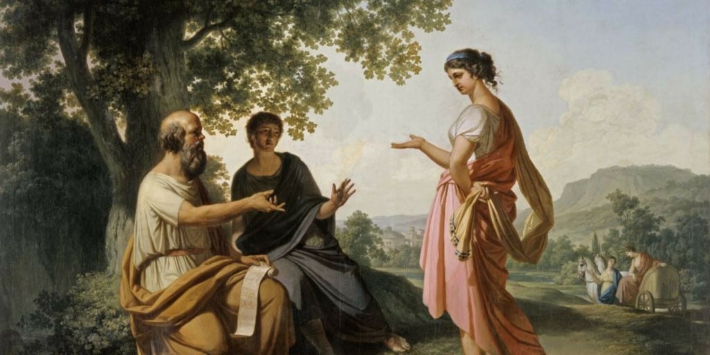 “Socrates with a Disciple and Diotima” by Franc Kavčič
